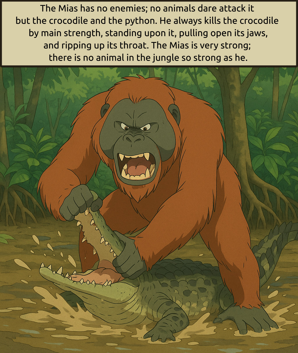 Orangutan vs Crocodile in Mangrove